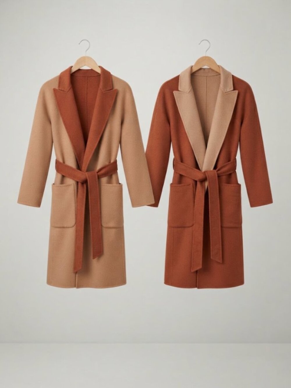 Max Mara Wool Cashmere Reversible Belted Wrap Coat Camel Rust Size US 6 / EU 36